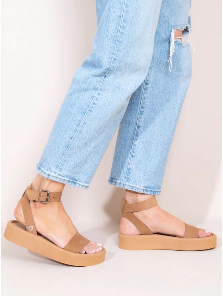 SANDALISTA Caree Castor Women's Leather FLatforms Tan