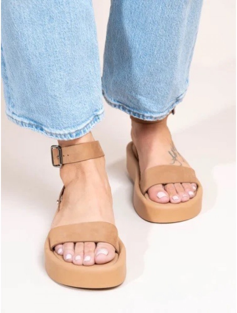 SANDALISTA Caree Castor Women's Leather FLatforms Tan