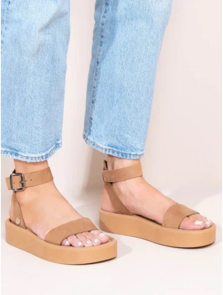 SANDALISTA Caree Castor Women's Leather FLatforms Tan