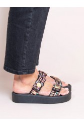 SANDALISTA Fois Multi Γυναικεία Δερμάτινα Flatforms Πολύχρωμα
