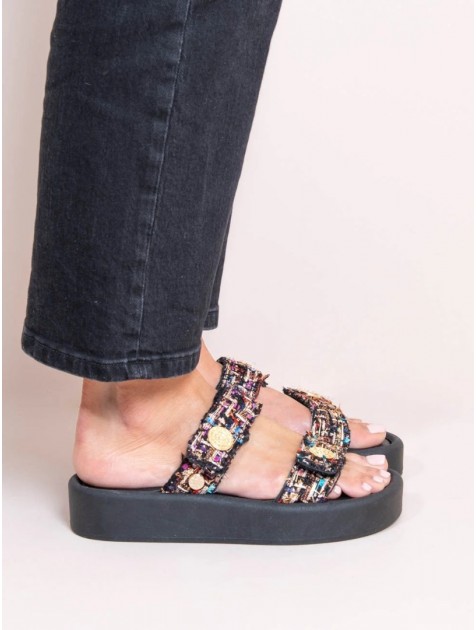 SANDALISTA Fois Multi Γυναικεία Δερμάτινα Flatforms Πολύχρωμα