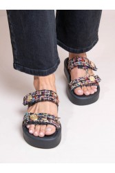 SANDALISTA Fois Multi Γυναικεία Δερμάτινα Flatforms Πολύχρωμα