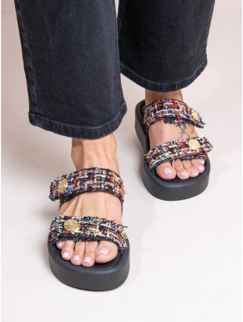SANDALISTA Fois Multi Γυναικεία Δερμάτινα Flatforms Πολύχρωμα