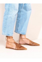 SANDALISTA Croc Terre Γυναικεία Καφέ Δερμάτινα mules με λουράκια