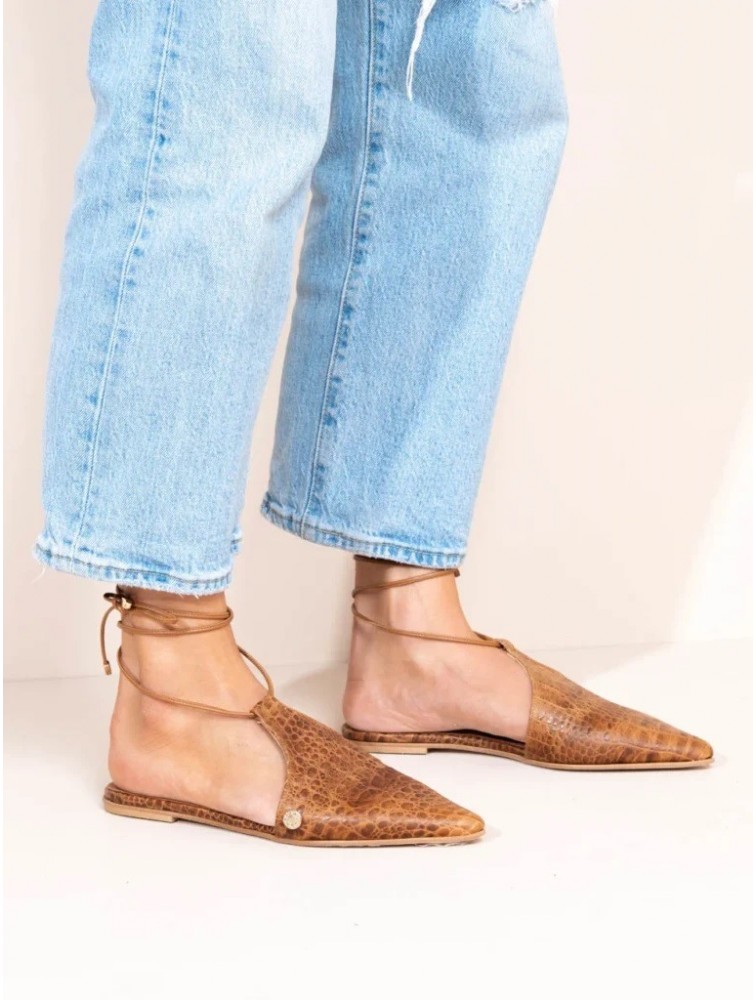 SANDALISTA Croc Terre Γυναικεία Καφέ Δερμάτινα mules με λουράκια