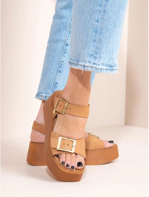 SANDALISTA Fer Women's Tabac Leather Platforms