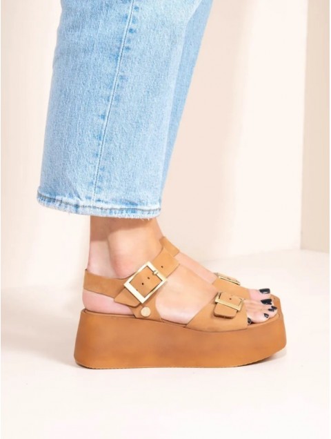SANDALISTA Fer Women's Tabac Leather Platforms