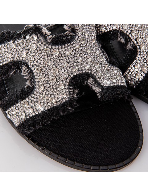 SOFIA MANTA Leather Black Denim Women's Sandals