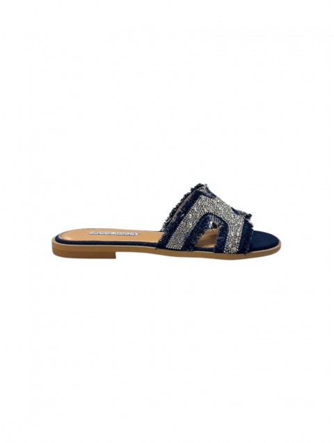SOFIA MANTA Leather Blue Denim Women's Sandals
