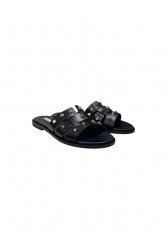 SOFIA MANTA Black Leather Women's Sandals With Gold Studs