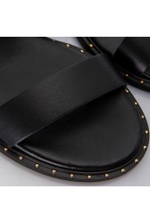 SOFIA MANTA Leather Sandal Black Δερμάτινα Μαύρα Γυναικεία Σανδάλια