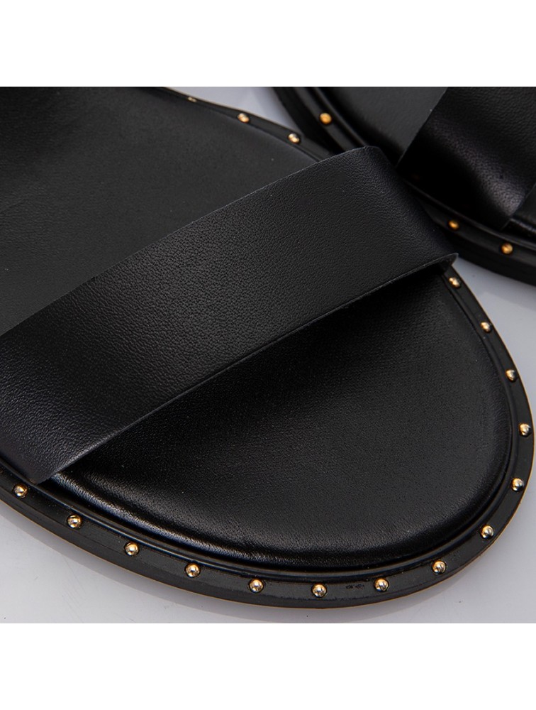 SOFIA MANTA Leather Sandal Black Δερμάτινα Μαύρα Γυναικεία Σανδάλια