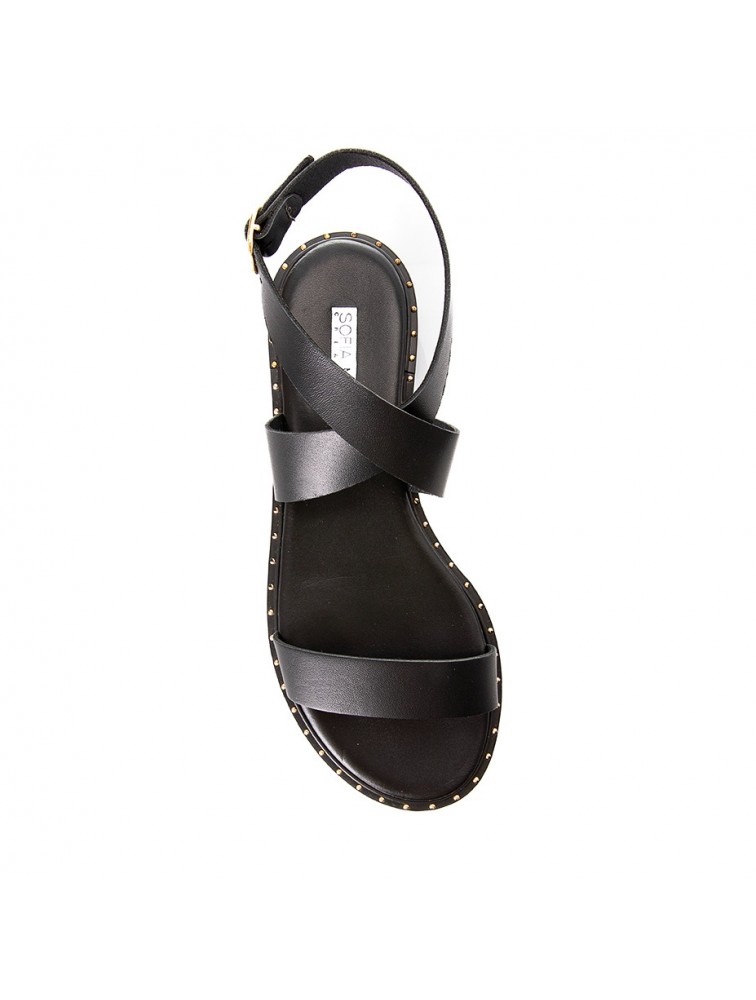 SOFIA MANTA Leather Sandal Black Δερμάτινα Μαύρα Γυναικεία Σανδάλια