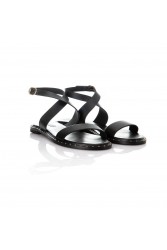 SOFIA MANTA Leather Sandal Black Δερμάτινα Μαύρα Γυναικεία Σανδάλια