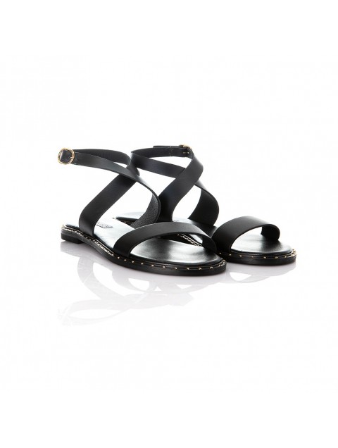 SOFIA MANTA Leather Sandal Black Δερμάτινα Μαύρα Γυναικεία Σανδάλια