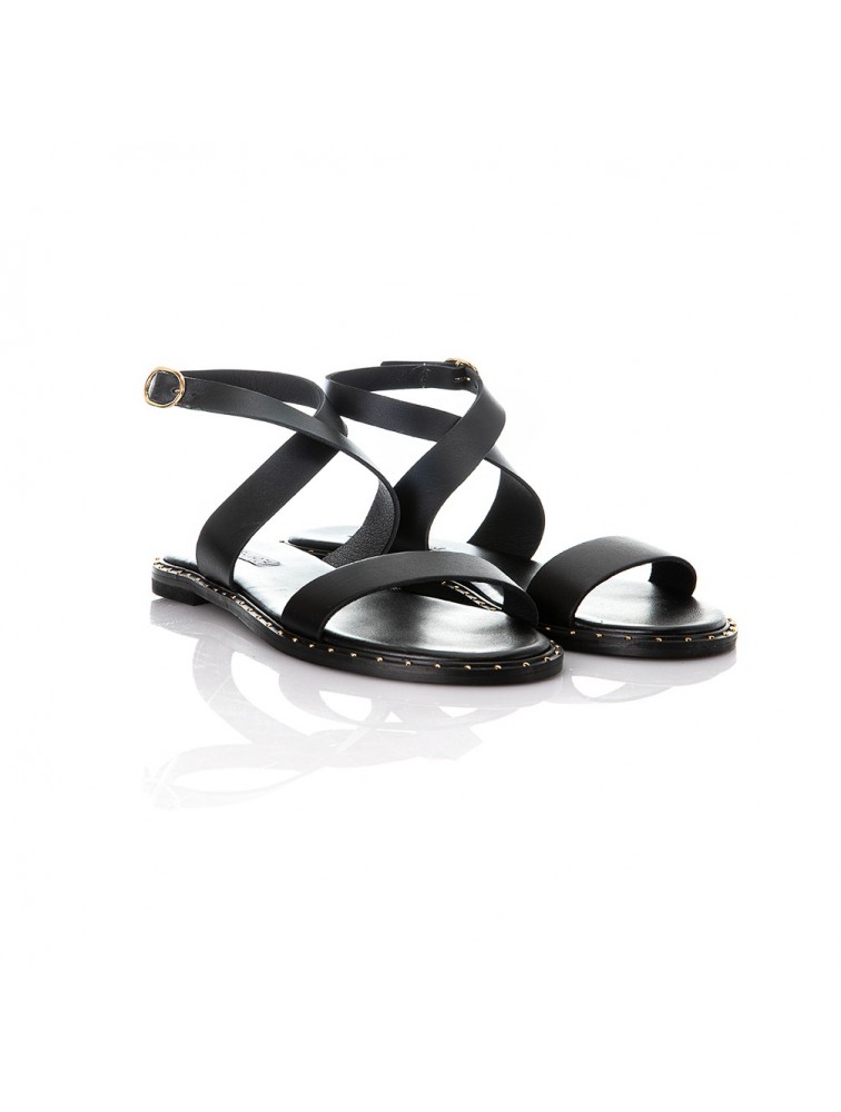 SOFIA MANTA Leather Sandal Black Δερμάτινα Μαύρα Γυναικεία Σανδάλια