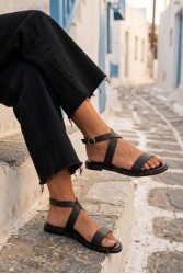 SOFIA MANTA Leather Sandal Black Δερμάτινα Μαύρα Γυναικεία Σανδάλια