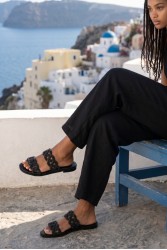 SOFIA MANTA Leather Sandal Black with Rhinestones