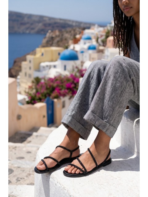 SOFIA MANTA Leather Sandal Black with Strass