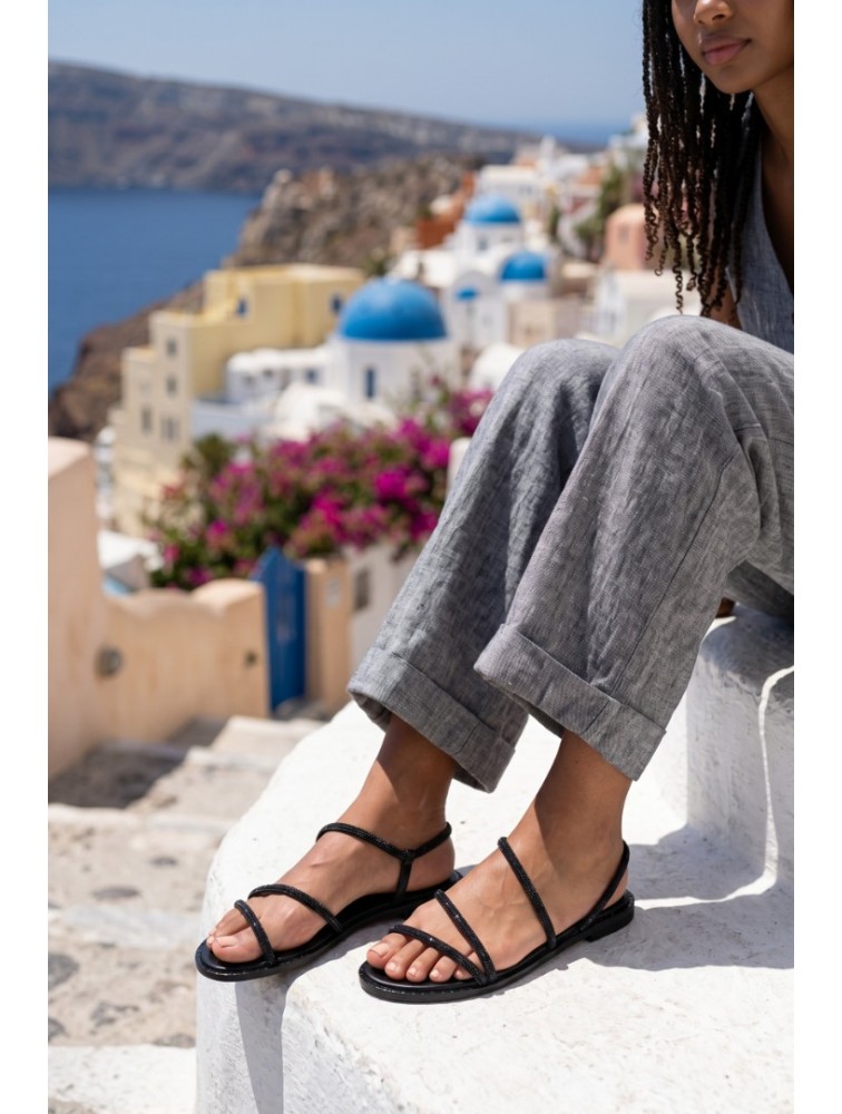 SOFIA MANTA Leather Sandal Black with Strass
