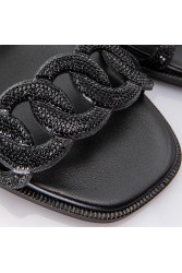 SOFIA MANTA Leather Sandal Black with Rhinestones