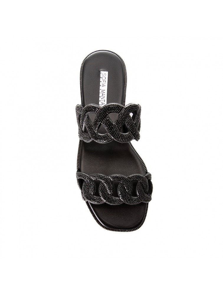 SOFIA MANTA Leather Sandal Black with Rhinestones