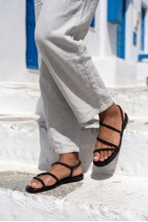 SOFIA MANTA Leather Sandal Black with Strass
