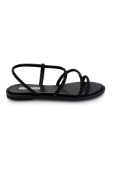 SOFIA MANTA Leather Sandal Black with Strass