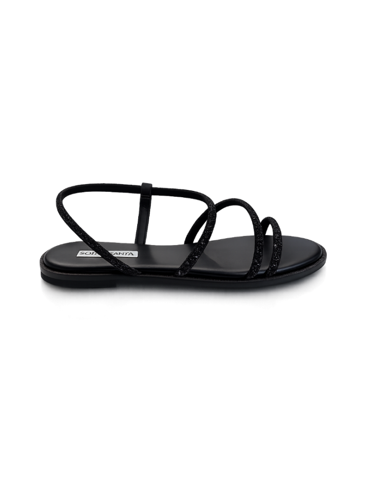 SOFIA MANTA Leather Sandal Black with Strass