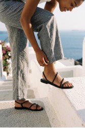 SOFIA MANTA Leather Sandal Black with Strass