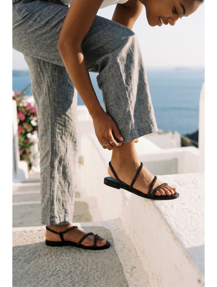 SOFIA MANTA Leather Sandal Black with Strass