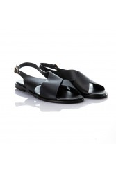 SOFIA MANTA Leather Sandal Black Δερμάτινα Μαύρα Χιαστί Γυναικεία Σανδάλια