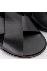 SOFIA MANTA Leather Sandal Black Δερμάτινα Μαύρα Χιαστί Γυναικεία Σανδάλια