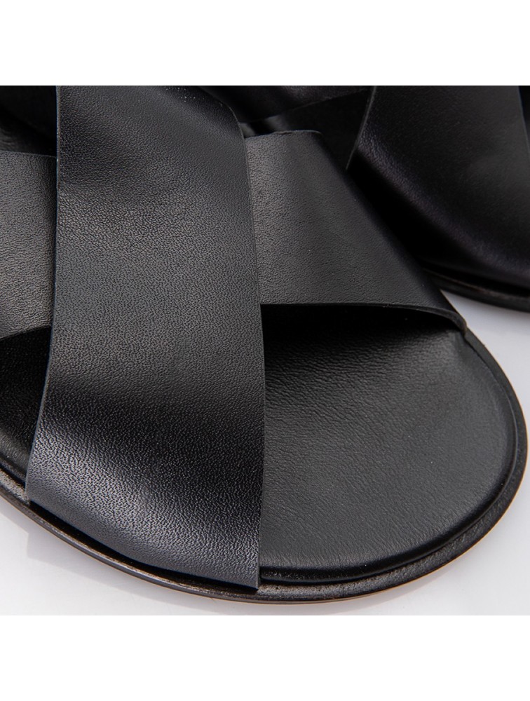 SOFIA MANTA Leather Sandal Black Δερμάτινα Μαύρα Χιαστί Γυναικεία Σανδάλια