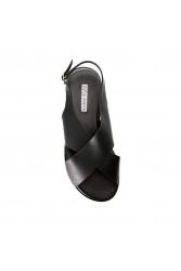 SOFIA MANTA Leather Sandal Black Δερμάτινα Μαύρα Χιαστί Γυναικεία Σανδάλια