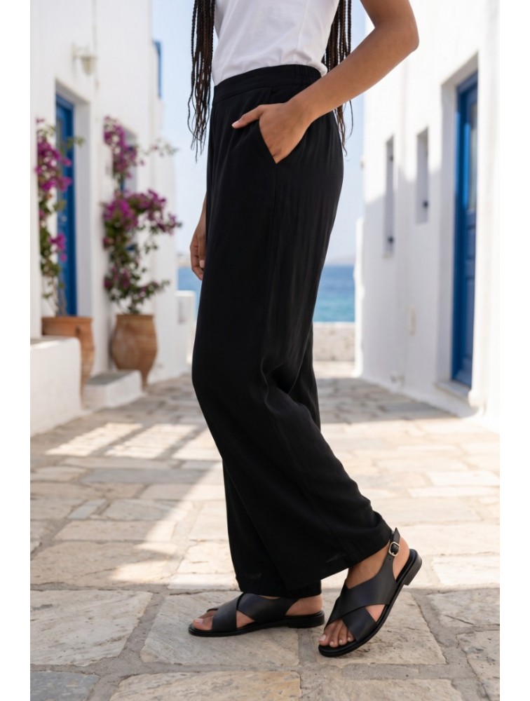 SOFIA MANTA Leather Sandal Black Δερμάτινα Μαύρα Χιαστί Γυναικεία Σανδάλια