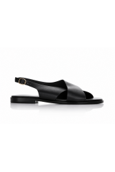 SOFIA MANTA Leather Sandal Black Δερμάτινα Μαύρα Χιαστί Γυναικεία Σανδάλια