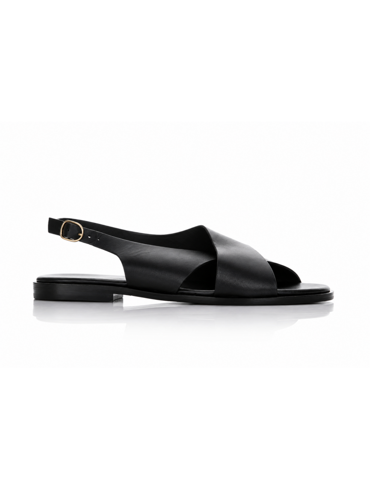 SOFIA MANTA Leather Sandal Black Δερμάτινα Μαύρα Χιαστί Γυναικεία Σανδάλια