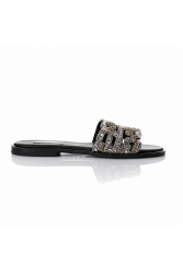 SOFIA MANTA Leather Sandal Black with Rhinestones