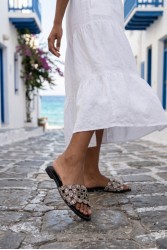 SOFIA MANTA Leather Sandal Black with Rhinestones