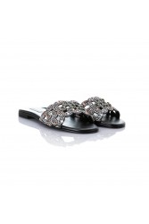 SOFIA MANTA Leather Sandal Black with Rhinestones