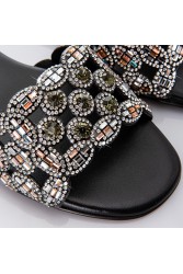 SOFIA MANTA Leather Sandal Black with Rhinestones