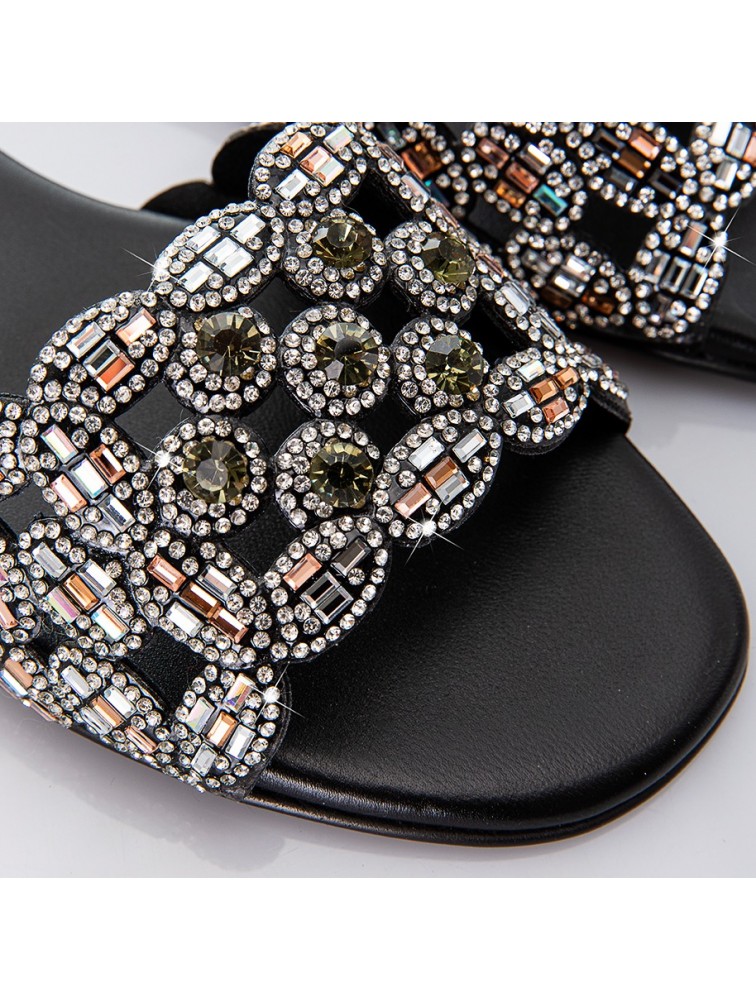 SOFIA MANTA Leather Sandal Black with Rhinestones