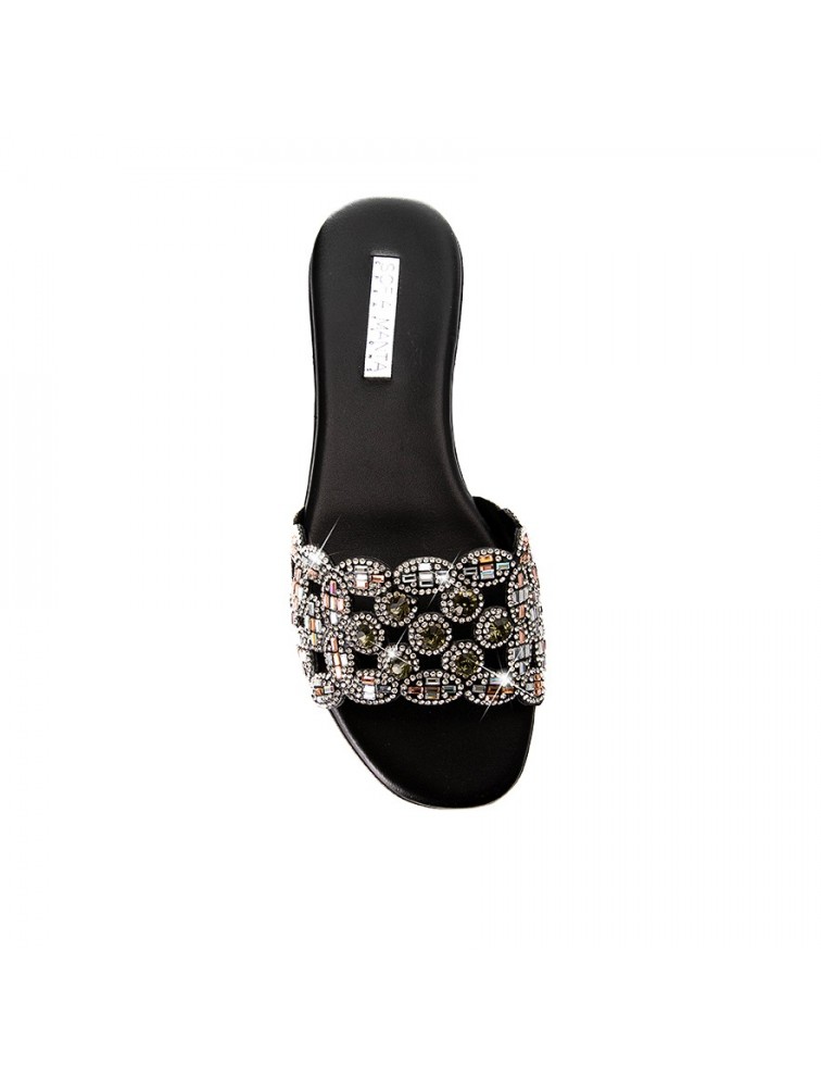 SOFIA MANTA Leather Sandal Black with Rhinestones