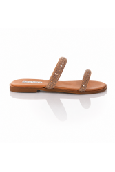 SOFIA MANTA Leather Sandal Bronze with Strass