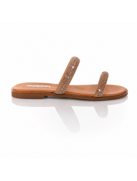 SOFIA MANTA Leather Sandal Bronze with Strass