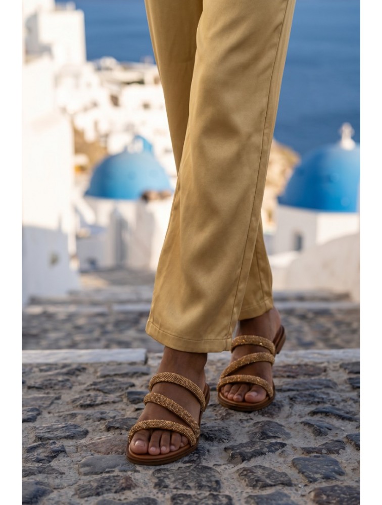 SOFIA MANTA Leather Sandal Gold with Strass