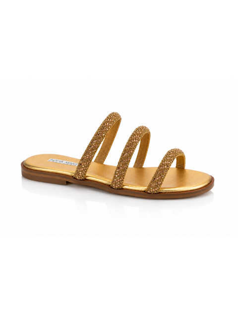 SOFIA MANTA Leather Sandal Gold Δερμάτινα Χρυσά Γυναικεία Σανδάλια με Στρας