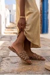 SOFIA MANTA Leather Sandal Gold with Rhinestones