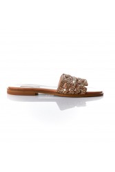 SOFIA MANTA Leather Sandal Gold with Rhinestones